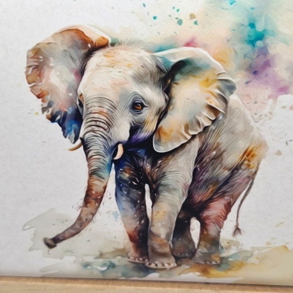 4x6 Horizontal Friendly Elephant Watercolor Fantasy Oil Painting Wall Art‎ Print - Picture 2 of 5